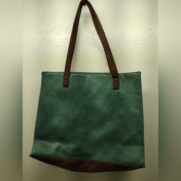 Women's large turquoise leather handbag - Picture 2 of 5